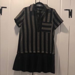 Zara drop waist leather trim dress